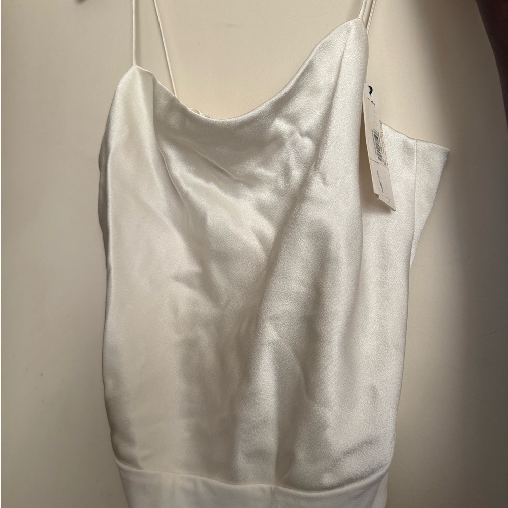 Alice + Olivia White Satin Cowl Neck Bodysuit